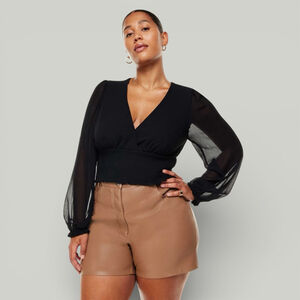 Aritzia Wilfred Blouse Women Large Black Wistful Top Long Sleeves V-neck Sheer